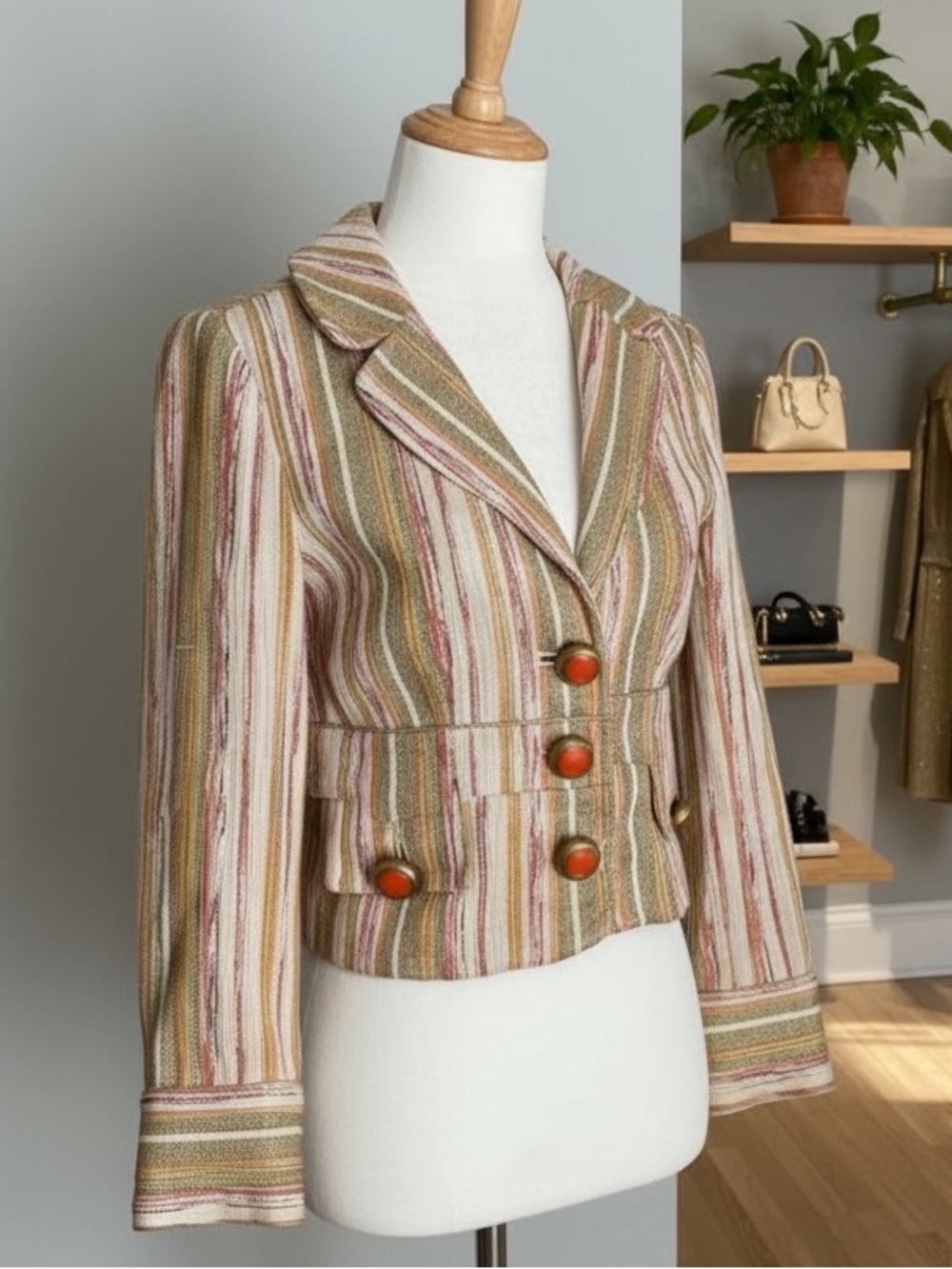 Vintage D&G by Dolce Gabbana Ittierre Striped Blazer Tortoise Buttons Sz 6